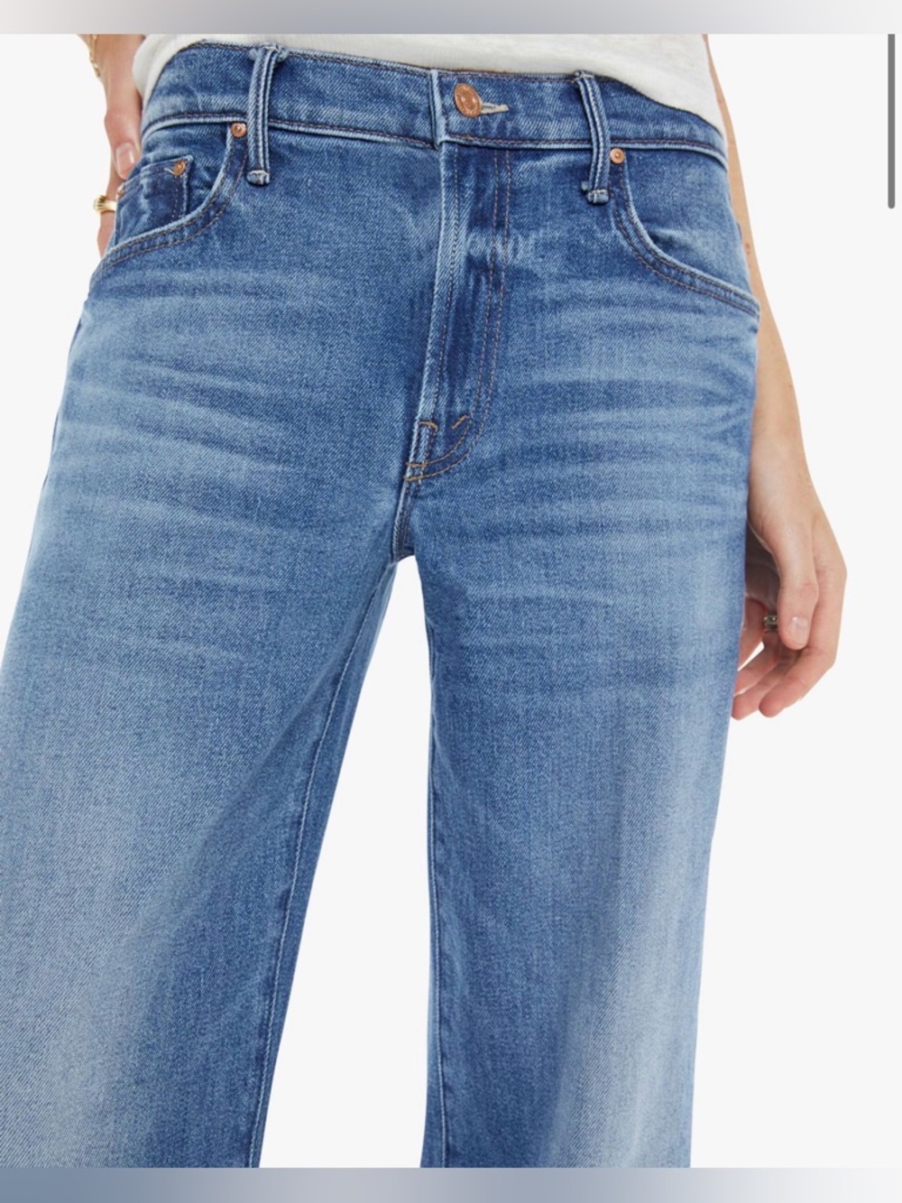 MOTHER Wide-Leg Ankle Jeans in Medium Blue Wash - Picture 2 of 6